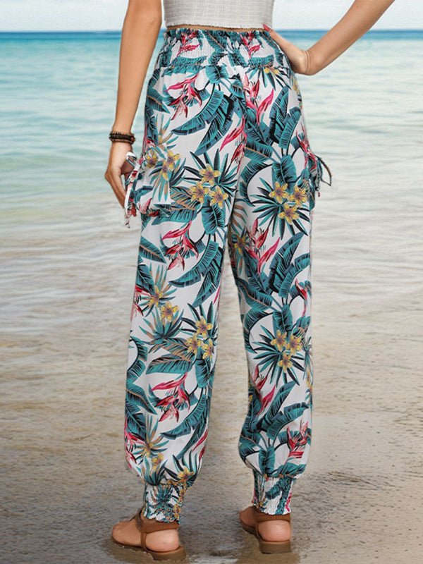 New style casual work pants pocket tropical print leggings trousers - Bottoms